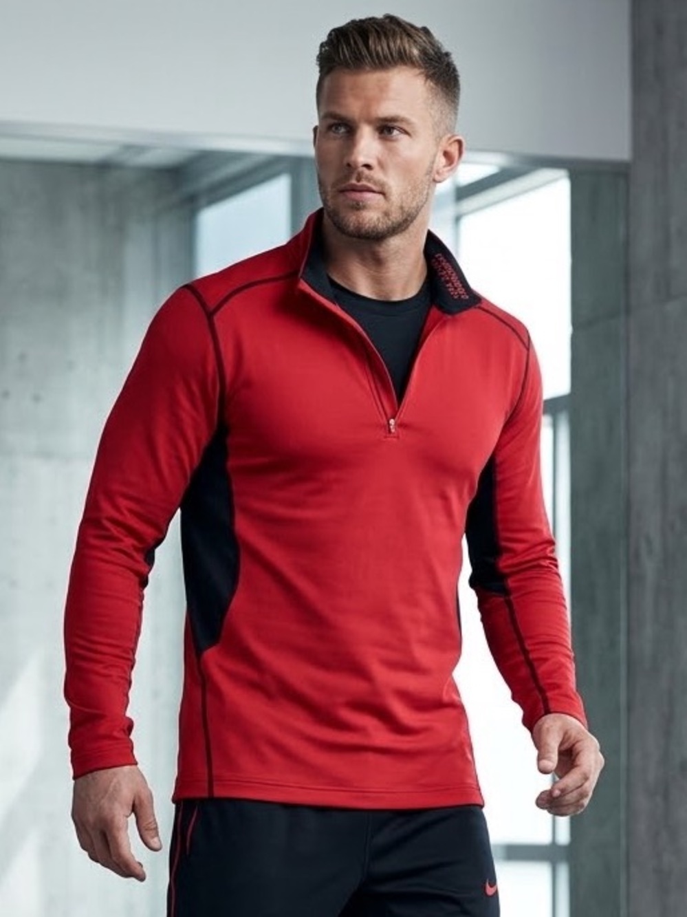 Nike Pro Combat Hyperwarm Dri-FIT Max 1/4 Zip Pullover Red Mens L Fitted